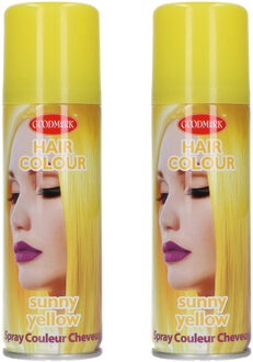 Haarspray of haarverf - 2x - kleur geel - verkleed accessoires - 125 ml - volwassenen en kinderen