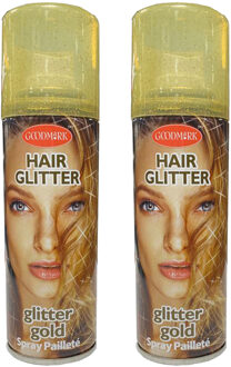 Haarspray of haarverf - 2x - kleur goud - verkleed accessoires - 125 ml - volwassenen en kinderen