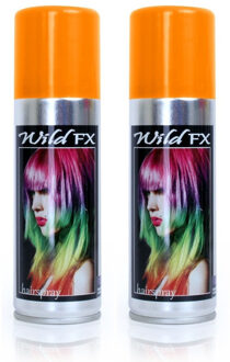Haarspray of haarverf - 2x - kleur oranje - verkleed accessoires - 125 ml - volwassenen en kinderen