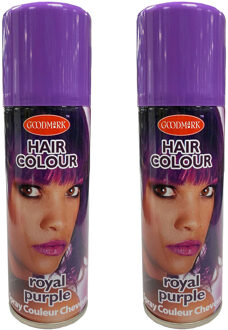 Haarspray of haarverf - 2x - kleur paars - verkleed accessoires - 125 ml - volwassenen en kinderen
