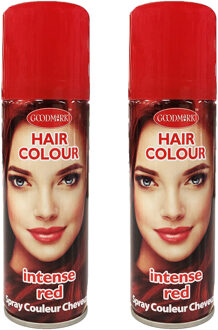 Haarspray of haarverf - 2x - kleur rood - verkleed accessoires - 125 ml - volwassenen en kinderen