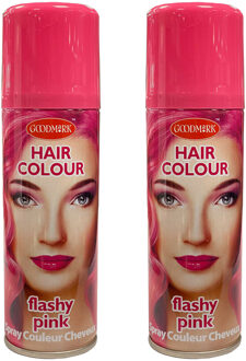 Haarspray of haarverf - 2x - kleur roze - verkleed accessoires - 125 ml - volwassenen en kinderen