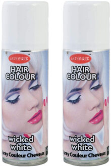 Haarspray of haarverf - 2x - kleur wit - verkleed accessoires - 125 ml - volwassenen en kinderen