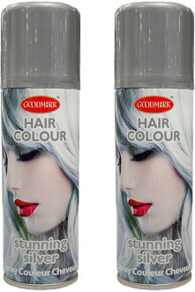 Haarspray of haarverf - 2x - kleur zilver - verkleed accessoires - 125 ml - volwassenen en kinderen