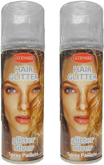 Haarspray of haarverf - 2x - kleur zilver - verkleed accessoires - 125 ml - volwassenen en kinderen