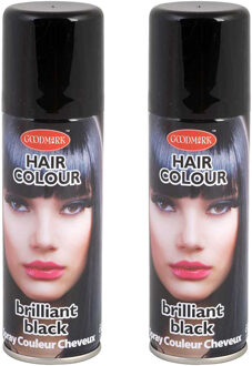 Haarspray of haarverf - 2x - kleur zwart - verkleed accessoires - 125 ml - volwassenen en kinderen