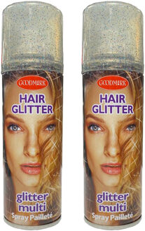 Haarspray of haarverf - 2x - kleurenmix glitter - verkleed accessoires - 125 ml