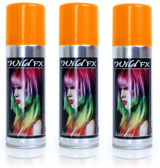 Haarspray of haarverf - 3x - kleur oranje - verkleed accessoires - 125 ml - volwassenen en kinderen