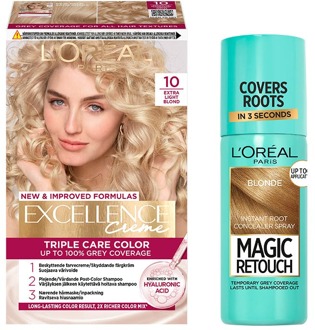 Haarverf L'Oréal Paris Excellence Creme Hair Color 10 Extra Light Blonde & Magic Retouch Root Concealer Spray 5 Blonde 1 pcs + 75 ml