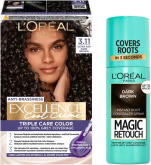 Haarverf L'Oréal Paris Excellence Creme Hair Color 3.11 Ultra Ash Dark Brown & Magic Retouch Dark Brown Instant Root Concealer Spray 1 pcs + 75 ml