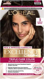 Haarverf L'Oréal Paris Excellence Creme Hair Color 3 Natural Darkest Brown 1 st