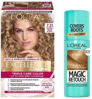 Haarverf L'Oréal Paris Excellence Creme Hair Color 7.31 Golden Beige Blonde & Magic Retouch Root Concealer Spray 5 Blonde 1 pcs + 75 ml