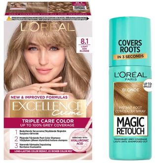 Haarverf L'Oréal Paris Excellence Creme Hair Color 8.1 Light Ash Blonde & Magic Retouch Root Concealer Spray 5 Blonde 1 pcs + 75 ml