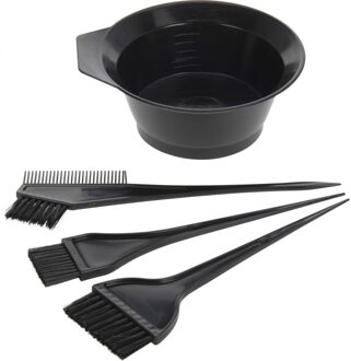 Haarverfset zwart - met 3 kwasten en kommetje - 32 x 6 x 29 cm - Haarverfkwasten