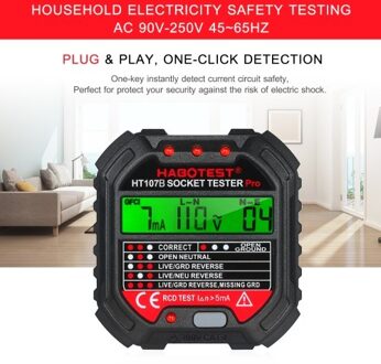 HABOTEST GFCI Outlet Tester with Voltage Display 90-250V Socket Tester Automatic Electric Circuit Polarity Voltage Detector Breaker Finder HT107D