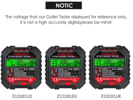 HABOTEST GFCI Outlet Tester with Voltage Display 90-250V Socket Tester Automatic Electric Circuit Polarity Voltage Detector Breaker Finder HT107D