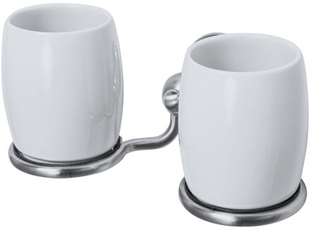 Haceka Allure Dubbele Bekerhouder Geborsteld RVS Keramiek 1208449 RVS look mat