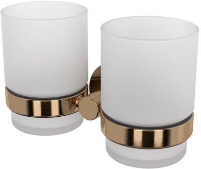 Haceka Kosmos Dubbele Bekerhouder - glas - geborsteld koper 2012690 Koper geborsteld