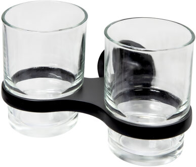 Haceka Tandenborstelhouder Haceka Aspen Dubbel Glas Met Mat Zwart Wit Chroom