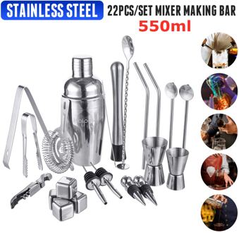 Haipei 22Pcs Mojito Cocktail Bar Shaker Mixer Maker Muddler Bar Rvs Bar Sets Barman Gereedschap Met Whisky Stenen