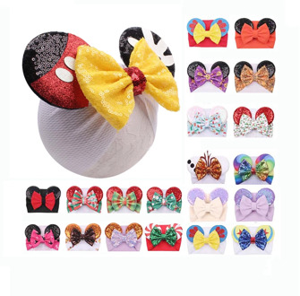 Hair Bows Minnie Sequin Ears Headband Floral Waffle Hair Bows Hair Bands DIY Hair Accessories For Girls Baby Kids Headwrap