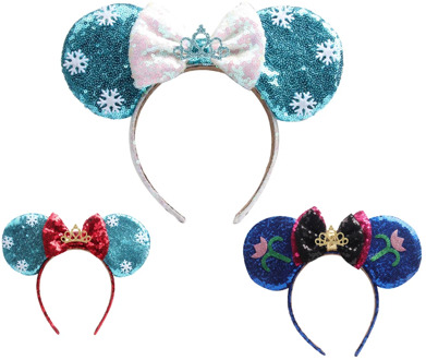 Hair Bows with Crown Minnie Ears Headband Holiday party sequins Mouse Ear Princess Hairband Handmade Hair Accessories Headwear