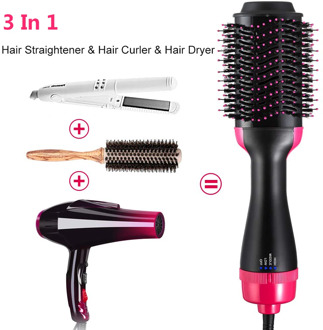 Hair Dryer Brush 3 in 1 One Step Hot Air Brush and Volumizer Blow Straightener Curler Professional Curling Iron Hair Styler Comb