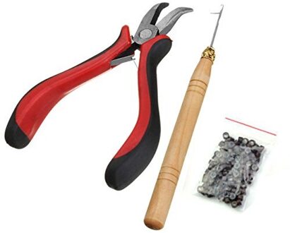 Hair Extensions Tool Kit Tangen-Pro 200 Silicone Link Ringen Kralen + 1 Pcs Tang + 1 Pcs Draad haak (Hair Extensions Set)