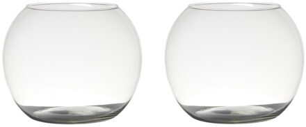 Hakbijl Glass Bloemenvaas - 2x stuks - glas - D25 x H20 cm - bolvormige - vaas