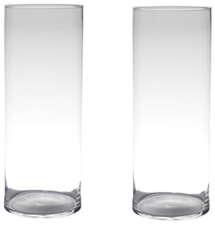 Hakbijl Glass bloemenvaas cylinder model - Set van 2x stuks - glas - H50 x D19 cm - transparant