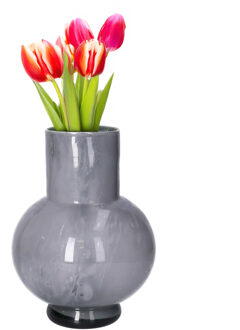 Hakbijl glass Bloemenvaas Deborah - Donker Grijs - glas - D17 x H22 cm