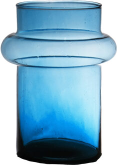 Hakbijl glass Bloemenvaas Luna - transparant blauw - eco glas - D15 x H20 cm - cilinder vaas