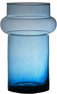Hakbijl glass Bloemenvaas Luna - transparant blauw - eco glas - D16 x H25 cm - cilinder vaas