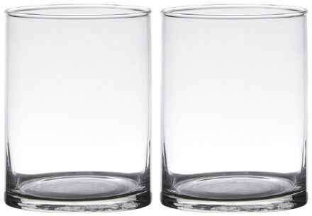 Hakbijl Glass Bloemenvaas - Set van 2x stuks - cilinder vorm - glas - transparant - D12 x H20 cm - B