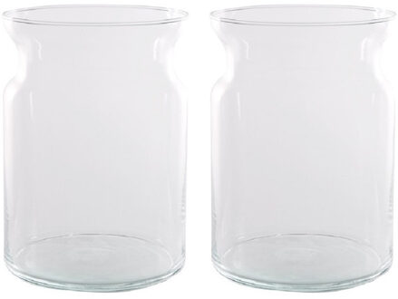 Hakbijl glass Bloemenvaas - Set van 2x stuks - stijlvol - transparant glas - 18x25 cm - modern desig