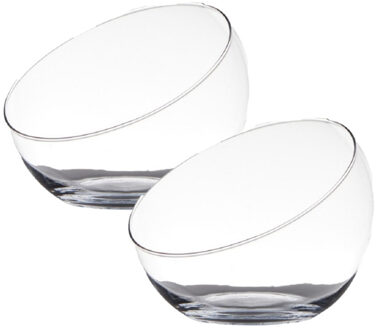 Hakbijl Glass Bolvaas schuine schaal - 2x - transparant - gerecycled glas - D20 x H17 cm - bloemen/t
