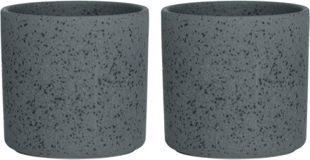 Hakbijl glass Hakbijl Plantenpot/bloempot Cindy - 2x - zwart - keramiek - cilinder - D17 x H17 cm - Plantenpotten