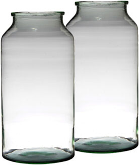 Hakbijl Glass Melkbus Bloemenvaas - Set van 2x stuks - Transparant - cilinder - gerecycled glas - D2