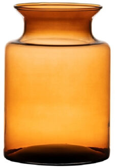 Hakbijl glass melkbus vaas - amber - glas - D14 x H20 cm - bloemenvaas/boeketvaas