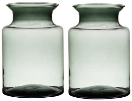 Hakbijl Glass melkbus vaas - Set van 2x stuks - donkergrijs - glas - D14 x H20 cm - bloemenvaas/boek