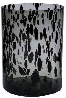 Hakbijl glass Modieuze bloemen cilinder vaas/vazen van glas 25 x 19 cm zwart fantasy