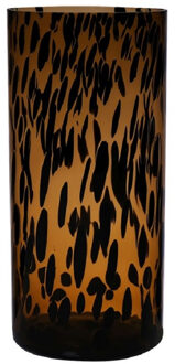 Hakbijl glass Modieuze bloemen cilinder vaas/vazen van glas 30 x 14 cm zwart fantasy