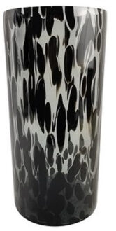 Hakbijl glass Modieuze bloemen cilinder vaas/vazen van glas 30 x 14 cm zwart fantasy