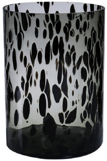 Hakbijl glass Modieuze bloemen cilinder vaas/vazen van glas 30 x 19 cm zwart fantasy
