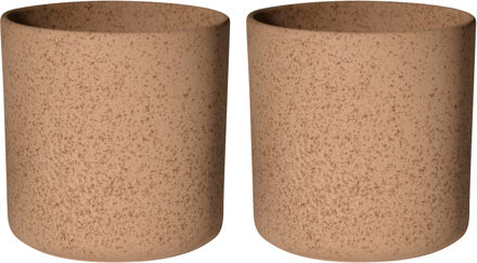 Hakbijl glass Plantenpot/bloempot Cindy - 2x - bruin - keramiek - cilinder - D15 x H15 cm