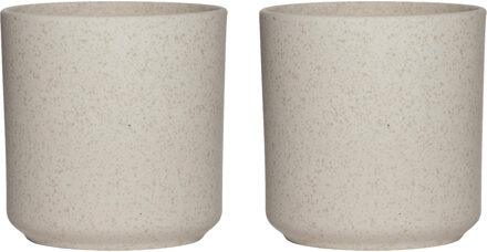 Hakbijl glass Plantenpot/bloempot Cindy - 2x - wit - keramiek - cilinder - D13 x H13 cm
