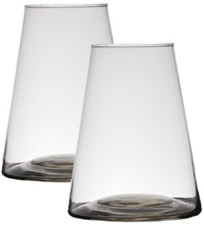 Hakbijl glass Set van 2x stuks transparante home-basics vaas/vazen van glas 20 x 16 cm Donna - Vazen