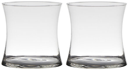 Hakbijl glass Set van 2x stuks vaas - x-vorm - transparante - 15 x 15 cm - glas - bloemenvaas - vazen