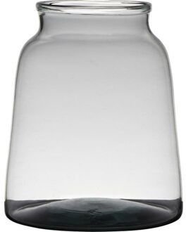 Hakbijl glass Transparante/grijze stijlvolle vaas/vazen van gerecycled glas 23 x 19 cm - Vazen Grijs