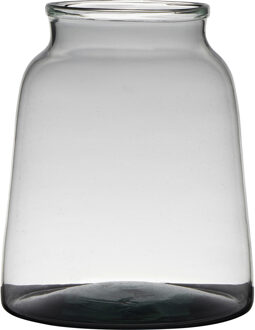Hakbijl glass Transparante/grijze stijlvolle vaas/vazen van gerecycled glas 23 x 19 cm
